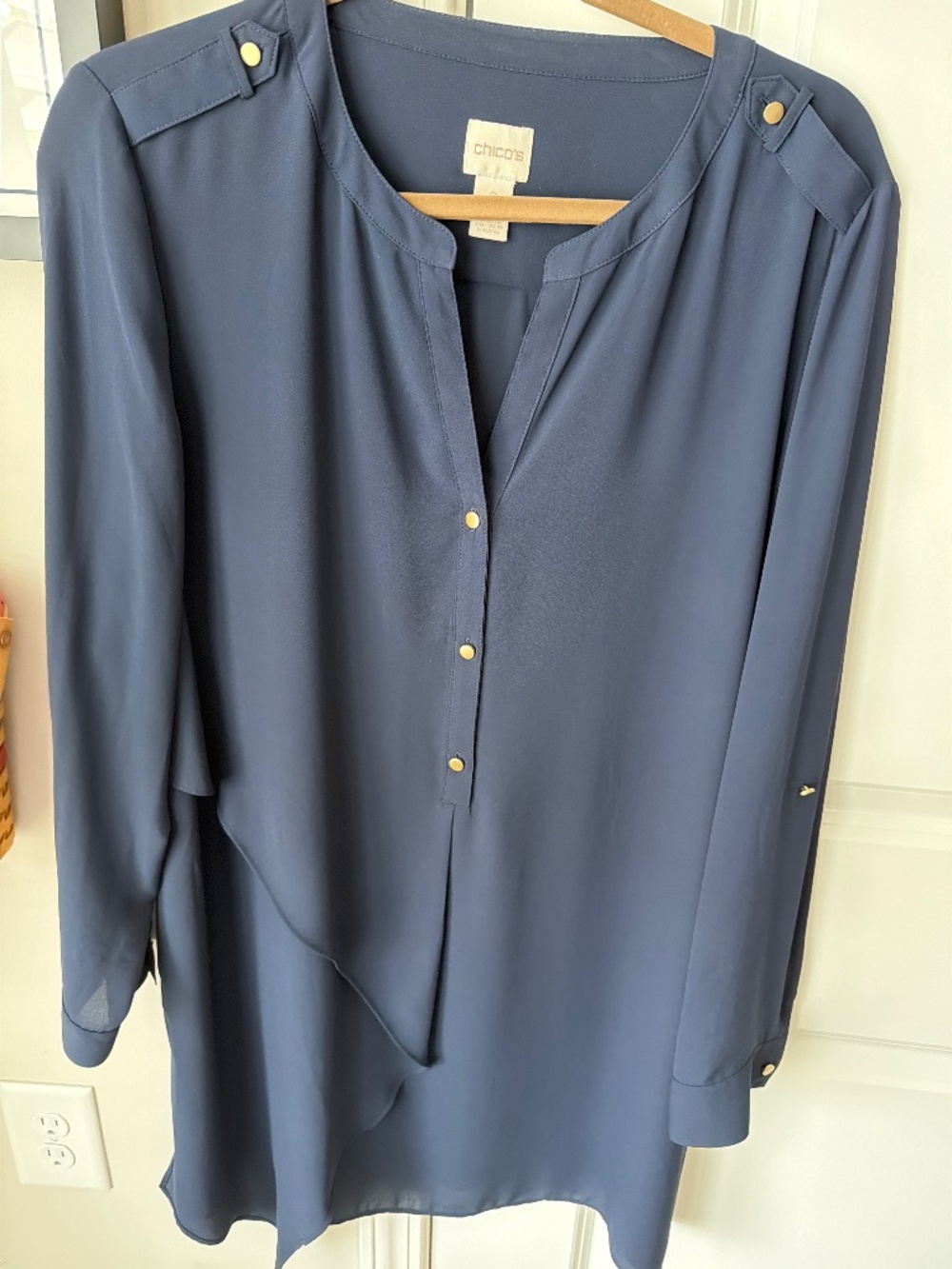 Chicos navy blue woven silky blouse
